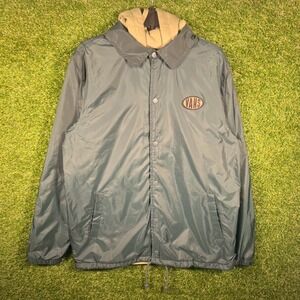 Vans Mens Coaches Jacket Green Hooded Windbreaker Snap Front Medium 3182